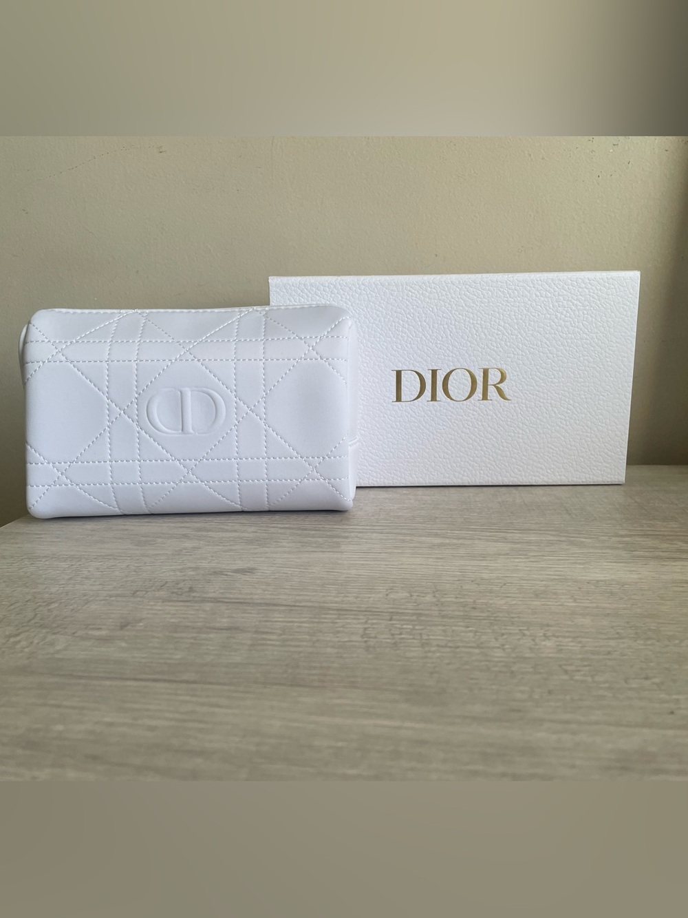 Authentic Dior White Quilted CD Embossed Cosmetic Case. New. Comes With Box.